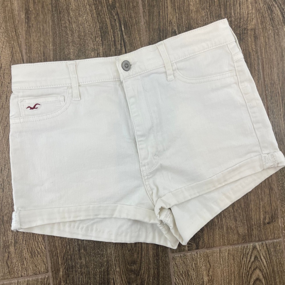 Hollister Denim Shorts Womens 9 29W White Cuffed Stretch Beach Coast Fest Preppy